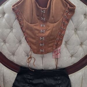 Brown Corset Top and Black Skirt Set